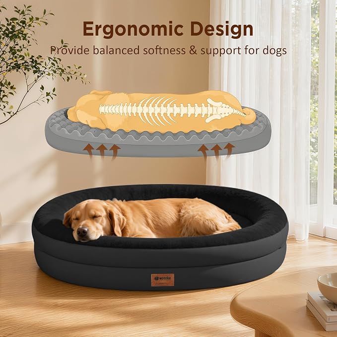 Orthopedic Dog Bed for Large Dogs, Waterproof Dog Bed for Large Size Dogs with Bolsters, Egg Crate Foam Sofa Bed with Washable Removable Cover & Non-Slip Bottom, Black