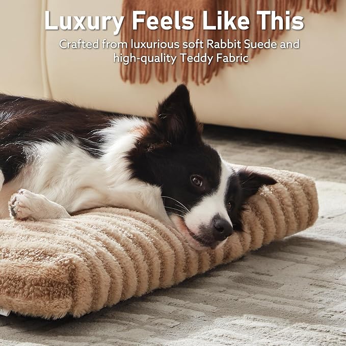 FURTIME Washable XL Dog Bed for Extra Large Dogs, Deluxe Dog Crate Beds Comfy Fluffy Kennel Pad Anti-Slip Pet Sleeping Mat, Machine Washable Dogs Pillow, 40"x27"x3.5", Brown