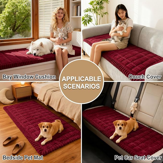 hyha Couch Cover for Dogs Washable, Non Slip Thick Flannel Sofa Protector, Pet Friendly Plush Furniture Cover for Sectional Sofa & Loveseat (Red, 27.6" x 27.6")