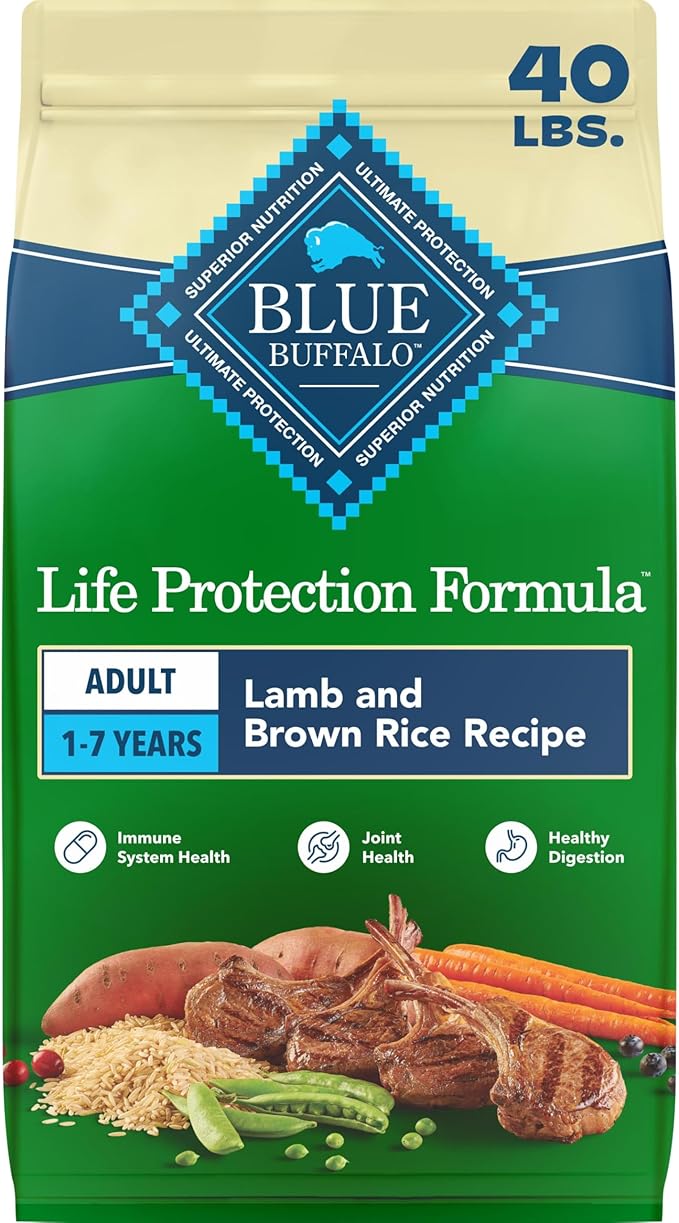 Blue Buffalo Life Protection Formula Lamb & Brown Rice Adult Dry Dog Food, Supports Immunity with Antioxidant-Rich LifeSource Bits, Promotes Healthy Muscle Development, Skin & Coat Health, 40 lbs.