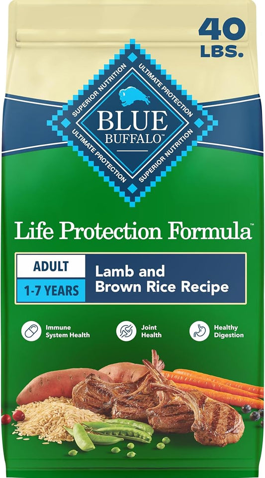 Blue Buffalo Life Protection Formula Lamb & Brown Rice Adult Dry Dog Food, Supports Immunity with Antioxidant-Rich LifeSource Bits, Promotes Healthy Muscle Development, Skin & Coat Health, 40 lbs.