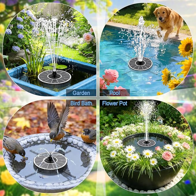 Yzert Solar Fountain Pump with 2000mah Battery 3.5W, 3-Level Adjustable Water Height, Rotating Rods, Works in Shadow, 7 Nozzles, 2026 Glass Outdoor Fountain for Bird Bath, Garden, Pond