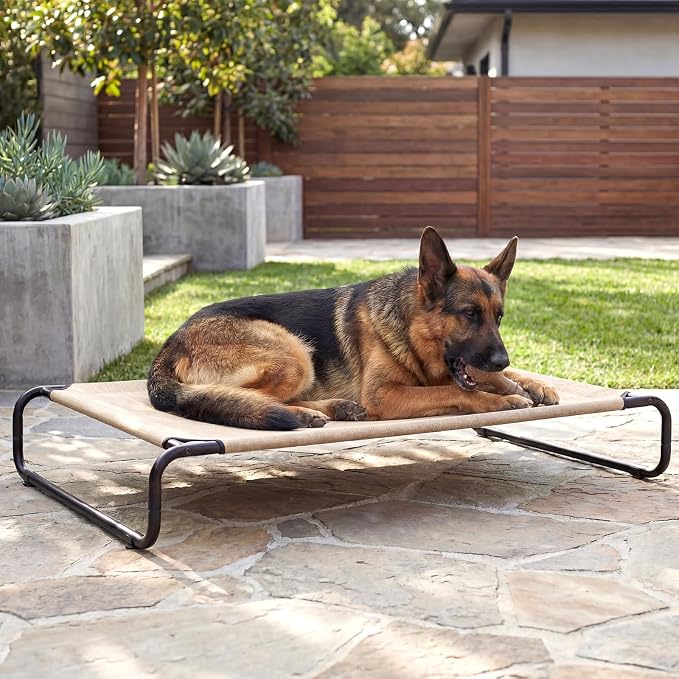 Veehoo Cooling Elevated Dog Bed, Outdoor Dog Bed for Large Dogs, Raised Dog Cot with Thickened Frame, Durable Teslin Mesh & Anti-Slip Rubber Feet, Pet Hammock for Indoor or Camping, 53" x 33", Beige