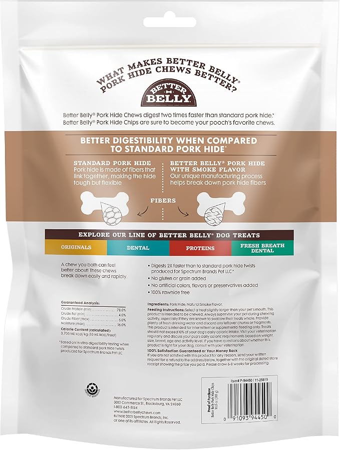 Better Belly Pork Hide Rolls with Smoke Flavor Small, 20 Count, Digestible Pork Hide for Dogs