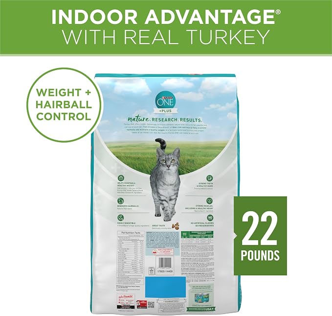 Purina ONE Natural, Low Fat, Weight Control, Indoor Dry Cat Food, +Plus Indoor Advantage - 22 lb. Bag
