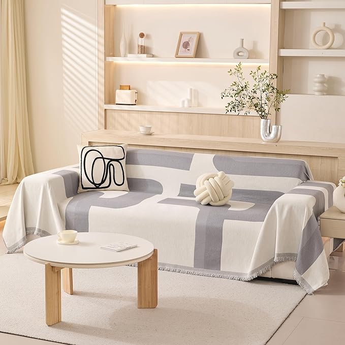 MEETSKY Boho Couch Cover Super Soft Couch Covers for 2-3 Cushion Couch Sofa, Modern Jacquard Sofa Slipcover Loveseat Futon Cover, Couch Covers for Sectional Sofa, 71" x 118", Grey Geometry