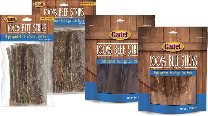 Cadet 100% Beef Strips Dog Chew Sticks, Long-Lasting Single-Ingredient Natural Treats, High-Protein, Perfect for Small & Large Breeds, 12 oz (Pack of 2)
