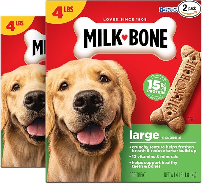 Milk-Bone Original Dog Treats Biscuits for Large Dogs, 4 Pound (Pack of 2)