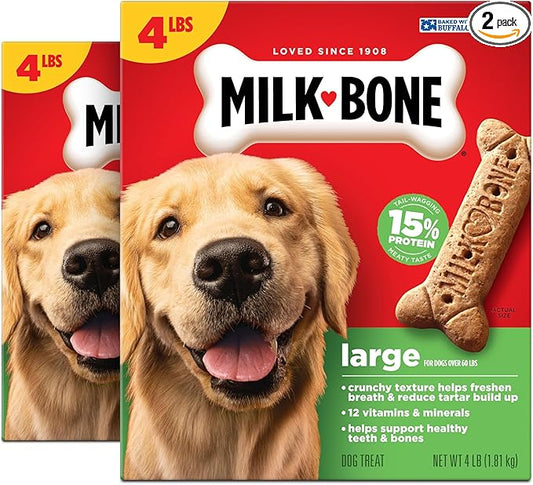 Milk-Bone Original Dog Treats Biscuits for Large Dogs, 4 Pound (Pack of 2)