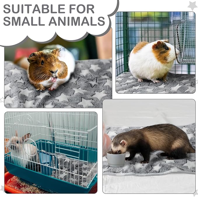 Reginary 4 Pcs Waterproof Guinea Pig Blankets Washable Small Animal Fleece Bedding Absorbent Guinea Pig Cage Liners Reusable Training Pee Pad Pet Sleep Mat for Hamster(Gray Star,24 x 16 Inch)
