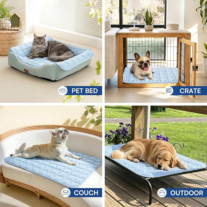 Luciphia Premium Dog Cooling Mat Non-Slip Q-MAX>0.5 Self-Cooling Pad for Medium Pet Indoor Portable Kennel Puppy Bed for Summer Crate Pad for Dog Washable Light Blue 30x40 inches