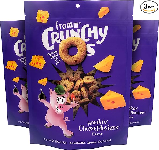 Fromm Crunchy Os Smokin' CheesePlosions Dog Treats - Premium Crunchy Dog Treats - Pork Recipe - Pack of (3) 6 oz Bags