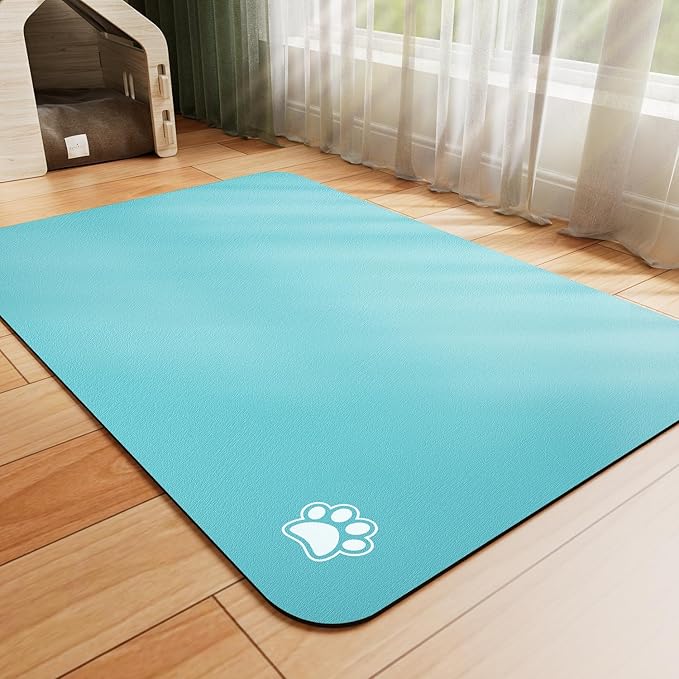 HotLive Dog Food Mat - Absorbent Cat Mat for Food and Water, No Stains Pet Feeding Bowl Mat, Easy to Clean Pet Placemats, Quick Dry Dog Water Dispenser Mat for Messy Drinkers | Paw Teal 18"x34"