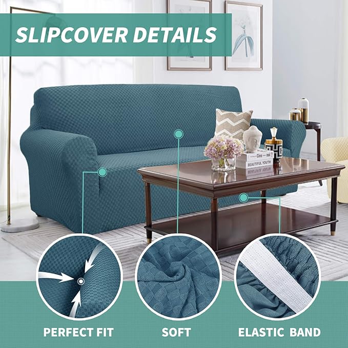 YEMYHOM Couch Cover Latest Jacquard Design High Stretch Sofa Covers for 3 Cushion Couch, Pet Dog Cat Proof Slipcover Non Slip Magic Elastic Furniture Protector (Sofa, Teal)
