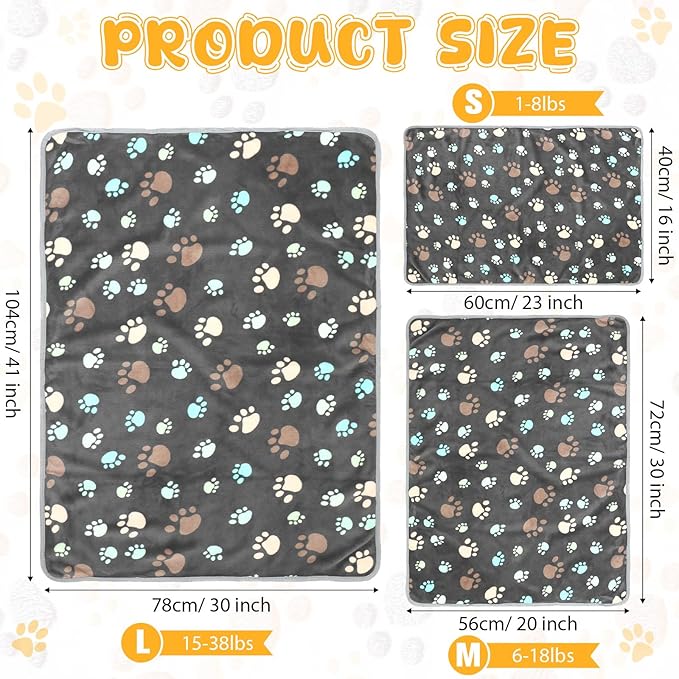 Tegeme 12 Pcs Pet Blankets 41 x 30 Inch Soft Fluffy Fleece Dog Cat Warm Paw Print Pattern Blankets Flannel Throw for Pets Dog Puppy Cat(Gray)