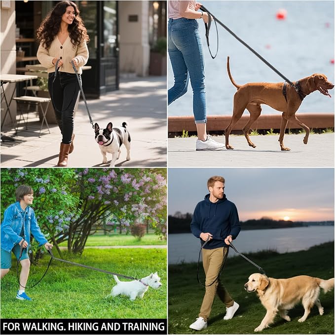 Reflective Dog Leash with Double Handle, Dog Leash 4 FT Long, Supports Medium and Large Dogs, Heavy Duty for Walking, Running, and Training, Black