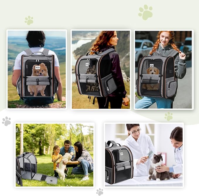 Extra Large Cat Backpack Carrier Expandable Pet Carrier Backpack for Small/Medium Dogs and Medium/Large Cats, Grey