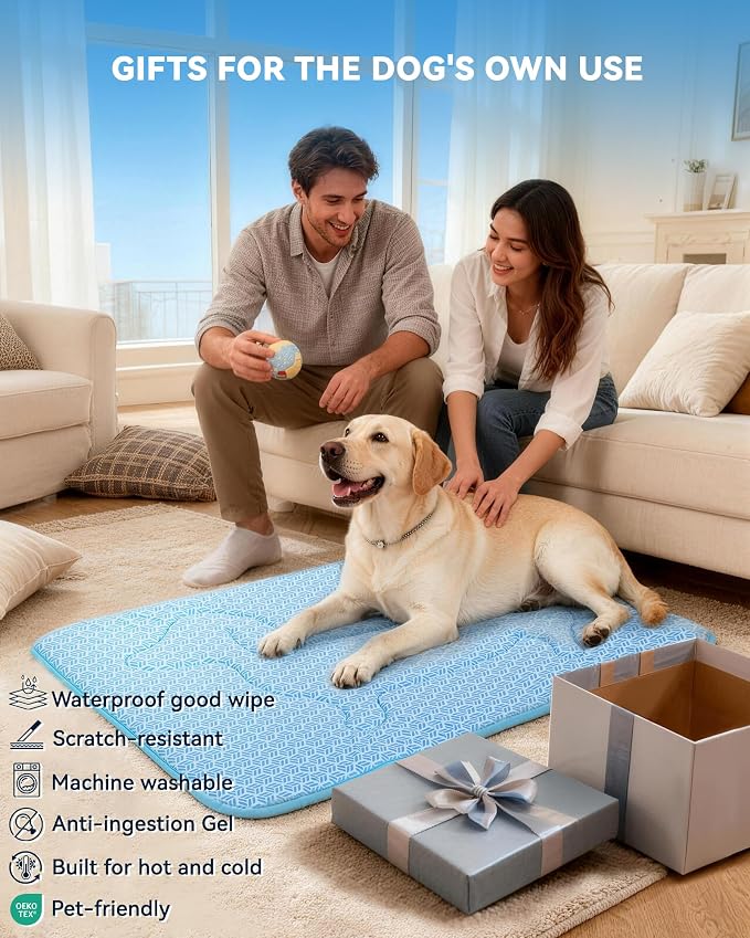 Cooling Mat for Dogs, Large Dog Bed & Dog Cooling Pad, Waterproof Pet Cooling Mat with Breathable Foam, Instant Relief for Dogs & Cats, Blue 44"x32"
