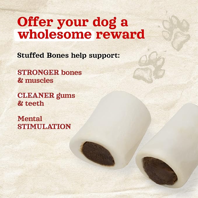 Natural Farm Bacon & Cheese Filled Bones (3-4 Inch, 6 Pack), Limited Ingredient, Natural Stuffed Dental Dog Bone Treats for Dogs, Made with Real Beef