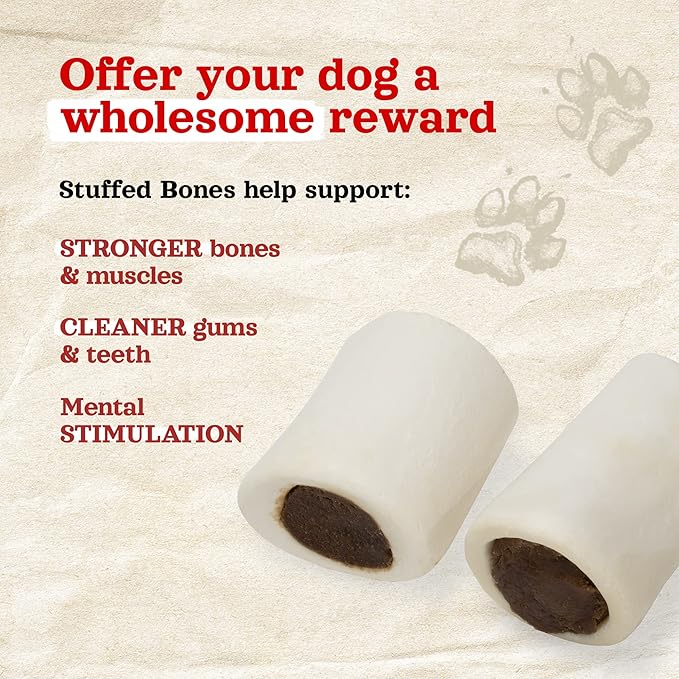 Natural Farm Chicken Filled Bones (3-4 Inch, 6 Pack), Limited Ingredient, Natural Stuffed Dental Dog Bone Treats for Dogs, Made with Real Chicken