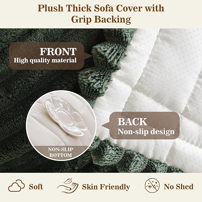 MYSKY HOME Couch Covers for 3 Cushion Sofa Pet Friendly, Couch Cover for Dogs, Sofa Covers for Pets Washable, Soft Non-Slip Sofa Slipcovers Furniture Protector Covers, Moss Green, 27.6" x 70.9"