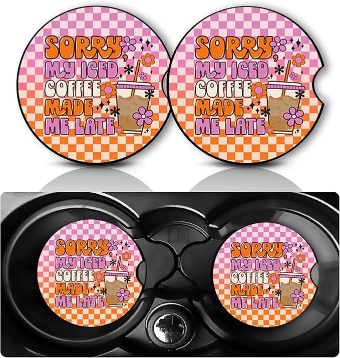 2Pack Coffee Car Cup Holder Coaster,Coffee Gifts for Women Men,Vehicle Interior Drink Mat Reusable Neoprene Car Coasters for Cup Holders Decor,Charming Coffees Automotive Interior Accessories