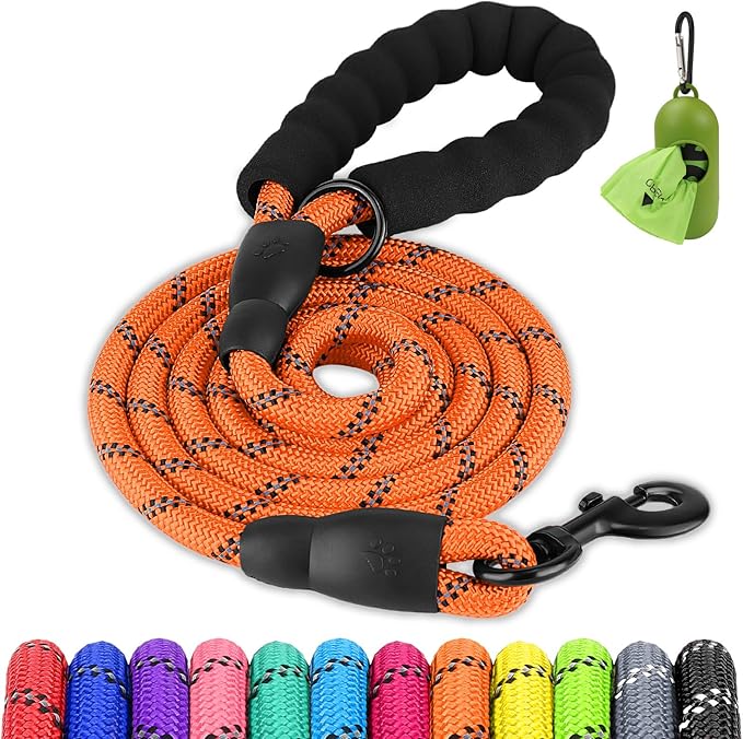 Joytale Dog Leash for Large Dogs, Heavy Duty Nylon Leashes with Comfortable Padded Handle and Highly Reflective Threads, Ideal for Walking and Training, Orange, 5'×1/2''
