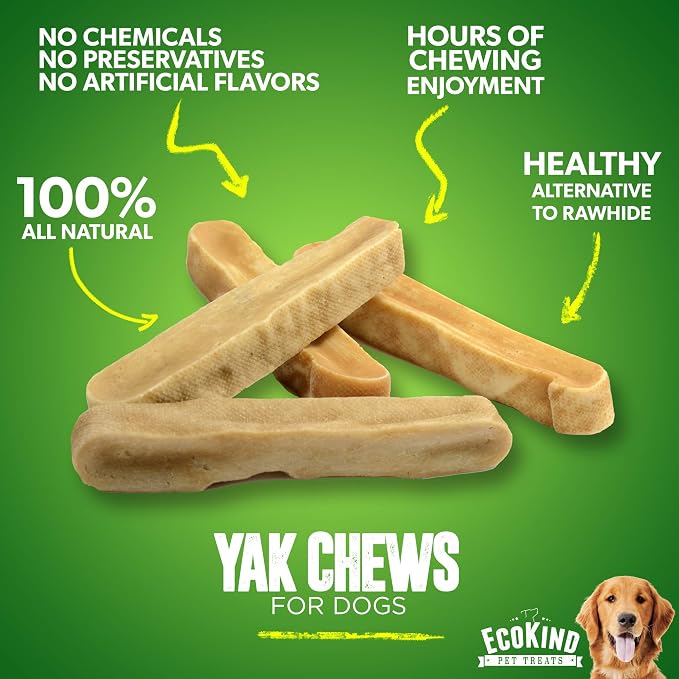 EcoKind Yak Cheese Himalayan Dog Chews, Yak Chews for Large Dogs, Long Lasting Bone for Aggressive Chewers, Only 3 Ingredients, Natural High Protein Treats, No Additives, Lactose Free, Large - 3 Chews