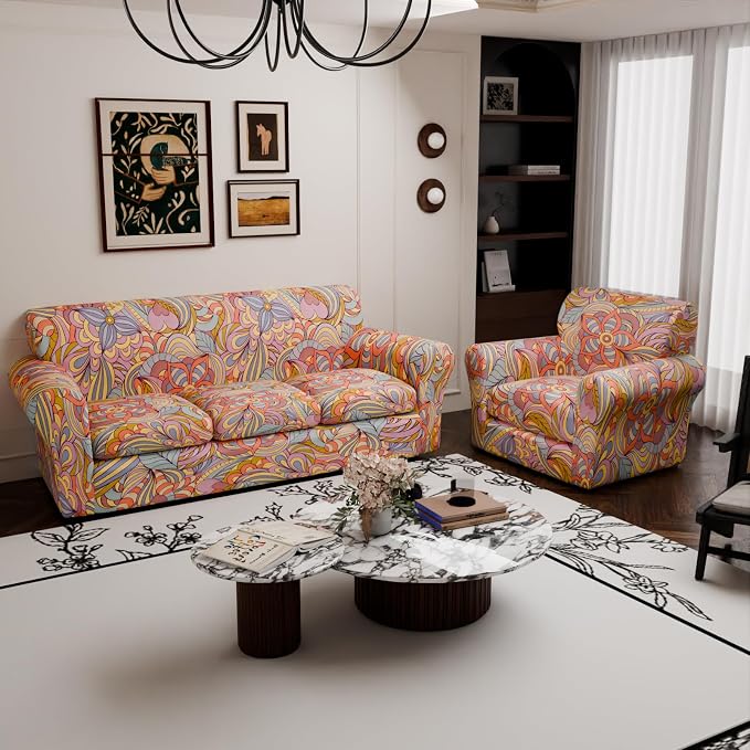 Stretch Couch Covers for 3 Separate Cushion Couch Sofa,Floral Printed Couch Sofa Cover,Washable Sofa Slipcover,Pet Friendly Furniture Protector with Elastic Bottom,Universal Fit for Home(Sofa,Cover)