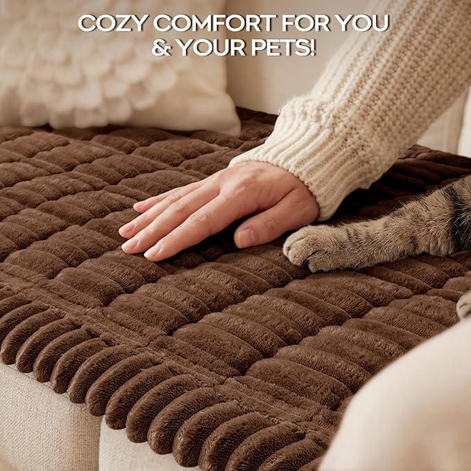 decorUhome Couch Cover for Dogs, Non-Slip Fuzzy Pet Sofa Cover for Seat, Backrest & Armrest, Soft Washable Pet-Friendly Sofa Protector, Brown, 27.6" x 27.6"