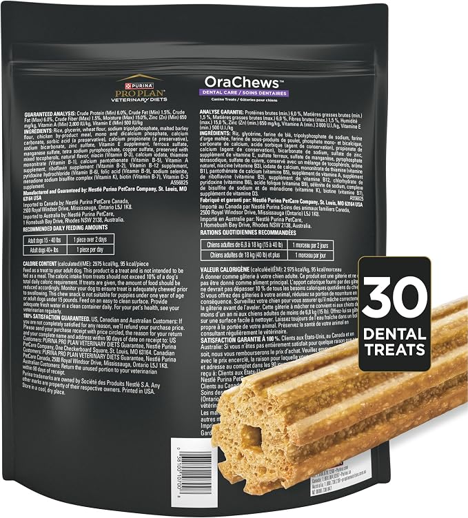 Purina Pro Plan Veterinary Diets OraChews - Large Breed Dental Chews for Dogs - 30 Treats