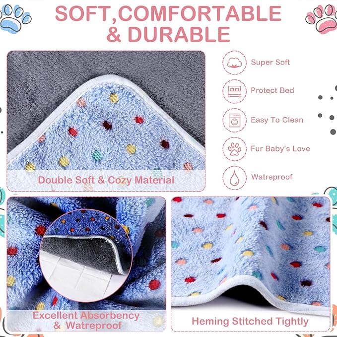 Reginary 4 Pcs Waterproof Guinea Pig Blankets Washable Small Animal Fleece Bedding Absorbent Guinea Pig Cage Liners Reusable Training Pee Pad Pet Sleep Mat for Hamster(Colorful Dot,35 x 24 Inch)