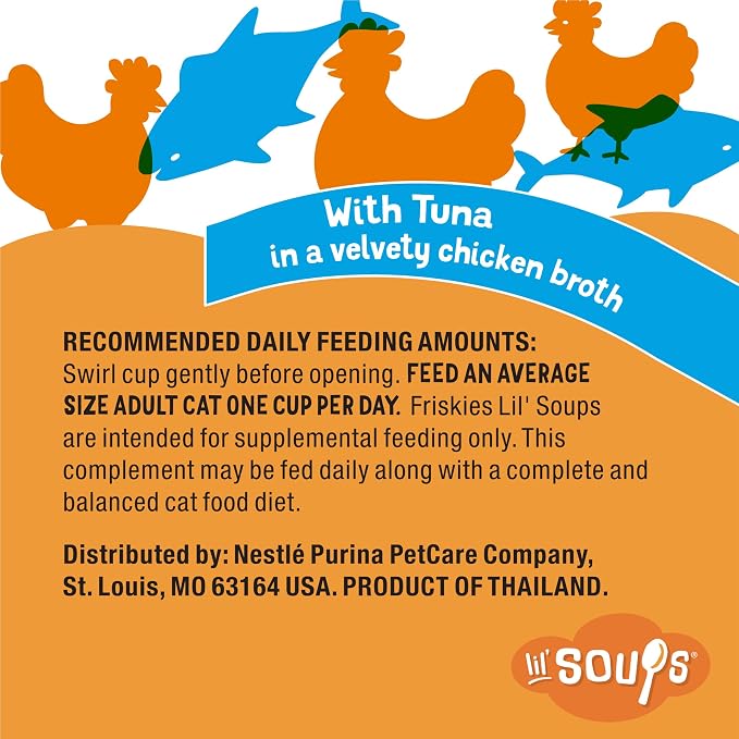 Friskies Purina Natural,Grain Free Lickable Cat Treats Lil’ Soups with Tuna in Chicken Broth - 1.2 oz. Cups,(Pack of 16)