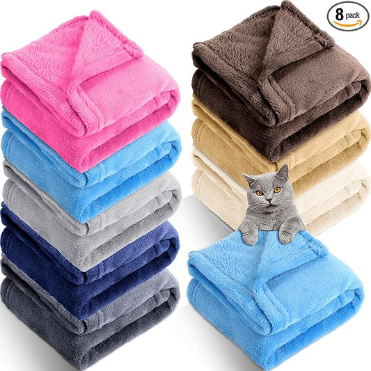 8 Pieces Pet Blanket Soft Fleece Warm Sleep Mat for Dogs Cats Reversible Washable Blanket Fluffy Cute pet Supplies for Small Medium Large Puppy Kitten, 19.7X 27.6 Inches, 8 Colors