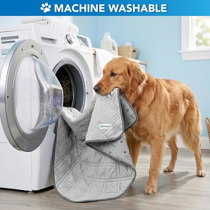PetAmi Dog Cooling Mat, Waterproof Self Cooling Dog Pad with Non-Slip Backing, Q-Max >4.0 Pet Cooling Mat for Crate, Couch, Kennel & Car, Indoor Outdoor Summer Use, Light Grey, 29x40