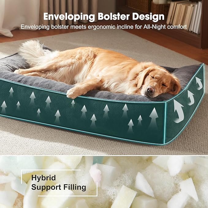 FURTIME Orthopedic Dog Beds Large Sized Dog, Extra Thick Supportive Comfort Pet Sofa, Ergonomic Slant Dog Couch Bed with Removable Washable Cover, Ultra Soft Surface & Non-Slip Bottom, Grey, 38"