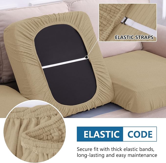hyha Waterproof Couch Cushion Covers for Pets, Non Slip Sofa Cover for Dogs Washable, Soft Thick Stretch Jacquard Fabric, Sofa Slipcovers with Elastic Bottom (1 Piece for Backrest M, Sand)