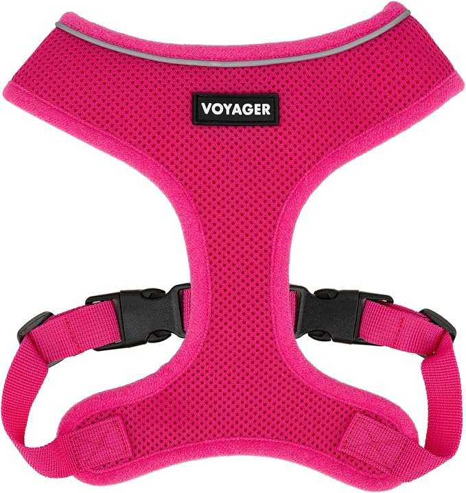 Best Pet Supplies Voyager Aerolite Over the Head Dog Harness, No Pull Breathable Air Mesh Vest, Quick Dry with Reflective Stitching, Adjustable Escape Resistant Harness - Fuchsia, Medium