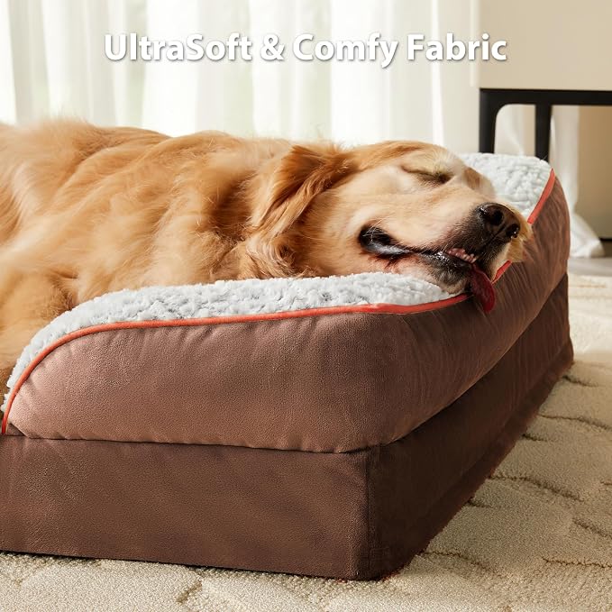 LEXTRO Orthopedic Dog Bed for Extra Large Dogs, Egg Crate Foam Bed for Extra Large Dogs, Equipped with Removable Waterproof Pillow Cover and Anti-Slip Bottom, Pet Bed