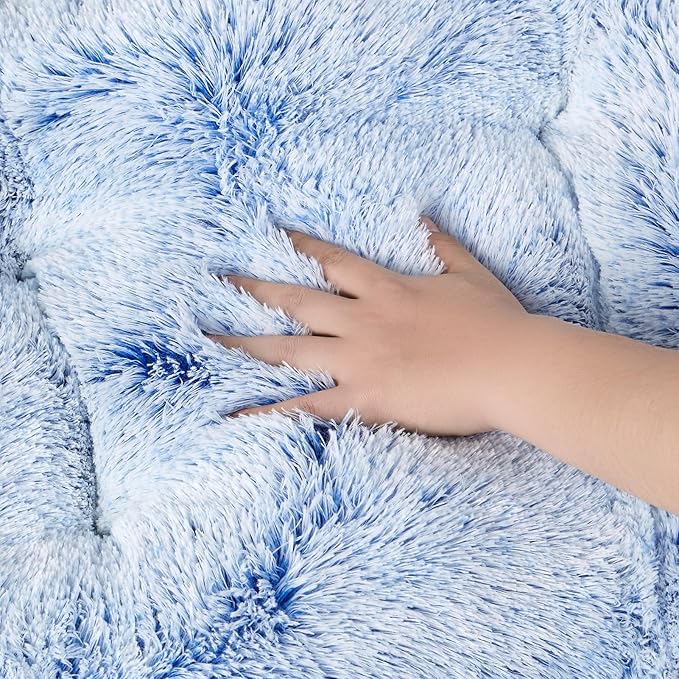 EHEYCIGA Fluffy Dog Crate Bed for Small Dogs, Plush Faux Fur Crate Pad, Calming Anti Anxiety Small Dog Bed, Washable Soft Warm Mat with Non-Slip Bottom, Blue