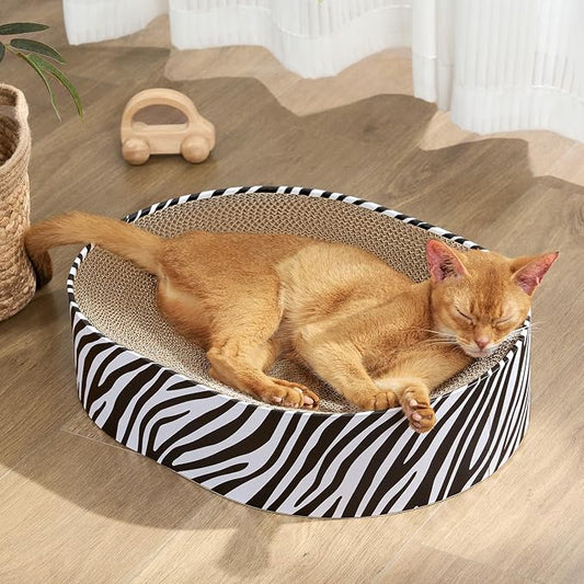 Conlun Oval Cat Scratcher Bed, 2-in-1 Cat Scratching Board, Natural Corrugated Cardboard Scratch Pad Lounge, Sealed Base Traps Debris,No Assembly Kitty Furniture,Stylish Colors Blends Any Home Decor