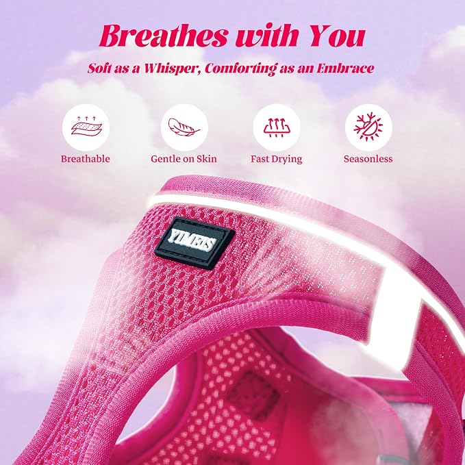 YIMEIS Dog Harness and Leash Set, No Pull Soft Mesh Pet Harness, Reflective Adjustable Puppy Vest for Small Medium Large Dogs, Cats (Rose Red, Small (Pack of 1)