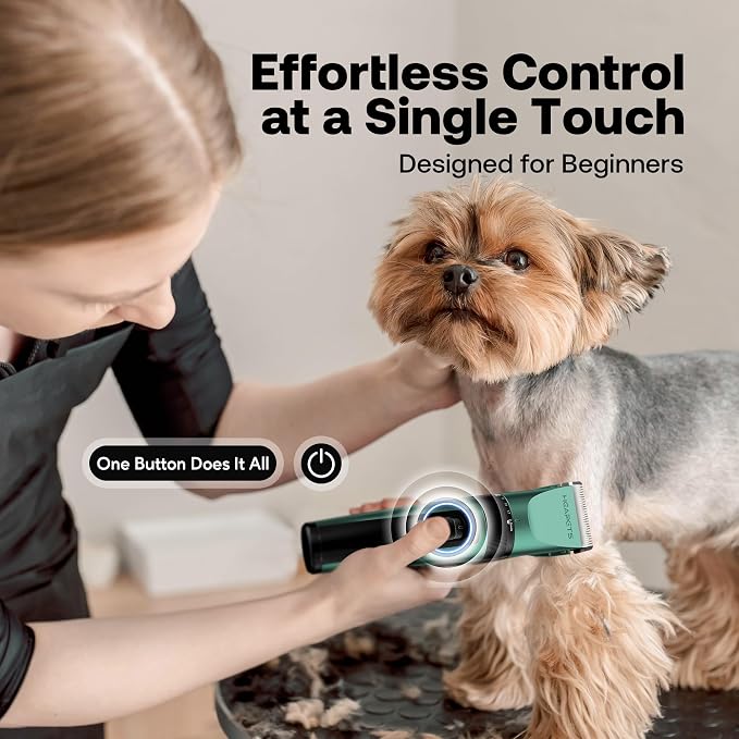 HEAPETS Dog Clippers for Grooming, Low Noise, Electric Quiet, Adjustable Clipper Comb, Rechargeable Cordless Dog Hair Clippers for Dogs Cats Pets, Green