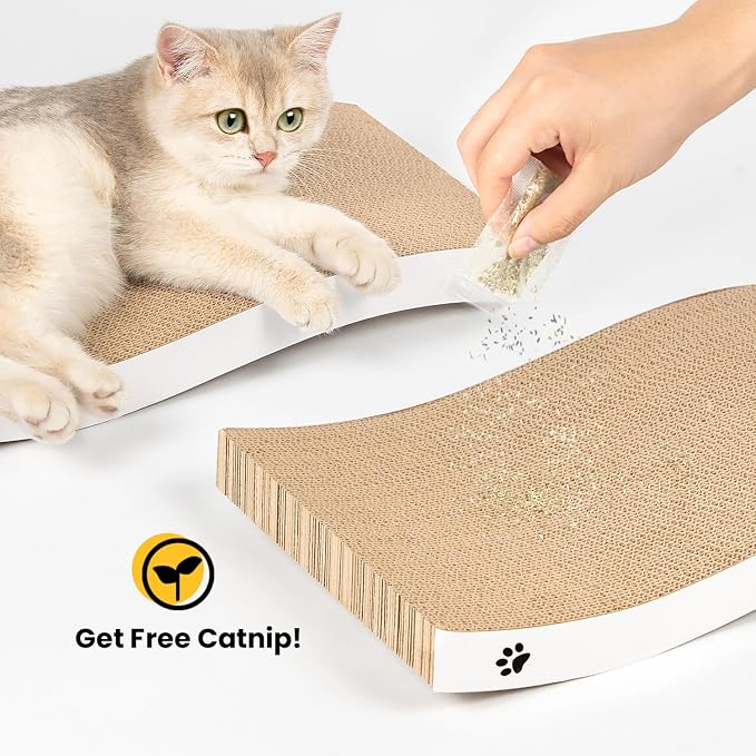 Cat Scratcher, Durable Scratch Pad, Corrugated Cardboard Scratching Board for Indoor Cats, Heavy Duty, Double-Sided Usability, Recyclable, with Catnip, Large, 2 Pack