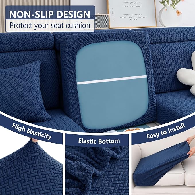 hyha Waterproof Couch Cushion Covers, Wear Resistant Couch Cover, Anti Slip Sofa Slipcovers Washable, Soft Thick Jacquard Furniture Protector for Pets Dog (1 Piece for Backrest M, Navy)