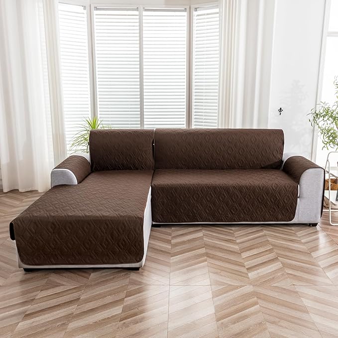 Genina Sectional Couch Covers for Dogs L Shaped Sofa Covers Chaise Lounge Cover Reversible Couch Covers for Sectional Sofa L Shape Furniture Protectors Cover for Pets, Kids (Chocolate, X-Large)
