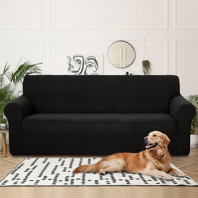U-NICE HOME 4 Seater Stretch Couch Cover Sofa Cover Washable Sofa Slipcover Furniture Protector for 3 Cushion Couch Sofa Pet Friendly, Black