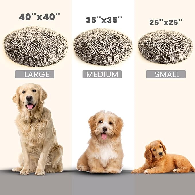 Muddy Mat® Cloud K-9 Bed for Dogs & Cats, Soft & Relaxing Donut Dog Bed, Chenille Material, Removable Cover, Washable & Dryer Safe–Beige Large(40'x40')