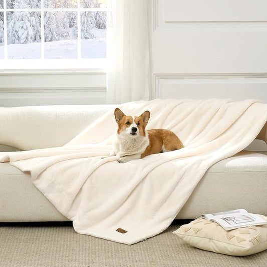 COZY KISS Waterproof Pet Blanket, Ultra Soft Luxury Faux Fur Throw Blanket for Couch, Cozy Warm Plush Blanket for Sofa Bedroom Living Room, Liquid Pee Proof for Large Dog or Cat, 40x60 inch, Cream