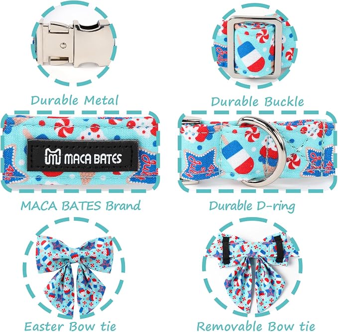 Maca Bates American Flag 4th of July Dog Collar with Sailor Bow 4 of 7 for Dogs Tie Adjustable Durable Icecream Patriotic USA Collars Summer Independence Day for Small Medium Large XL Boy Girl Puppy